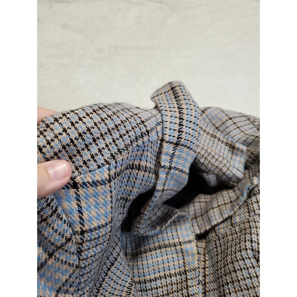 Free People Blue Gray Plaid Classic Cropped Jacket Blazer Medium Office Academia